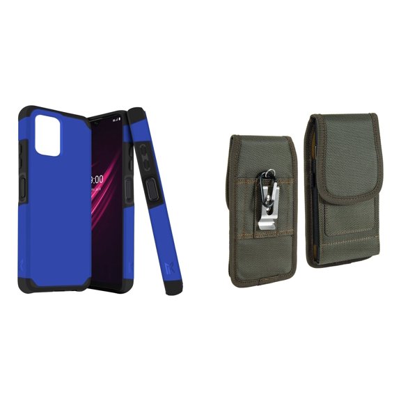 Case and Pouch Bundle for REVVL 6 5G: Dual Layer Slim Case (Classic Blue) and Vertical Rugged Nylon Belt Holster (Midnight Green)