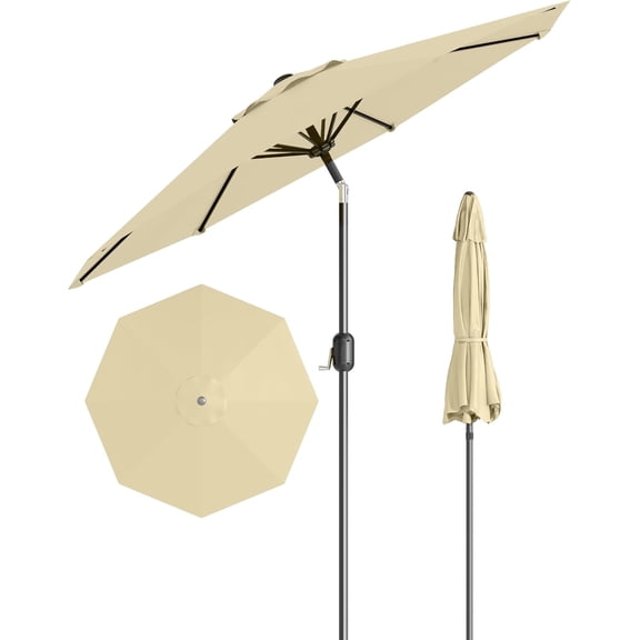QinaQin 10FT Outdoor Patio Umbrella,Market Table Umbrella with Push Button Tilt & Crank Lift,8 Sturdy Ribs,UV Protected & Waterproof,Beige