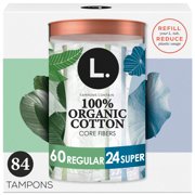 (2 pack) L. Organic Cotton Tampons Regular/Super Absorbency, 84 count