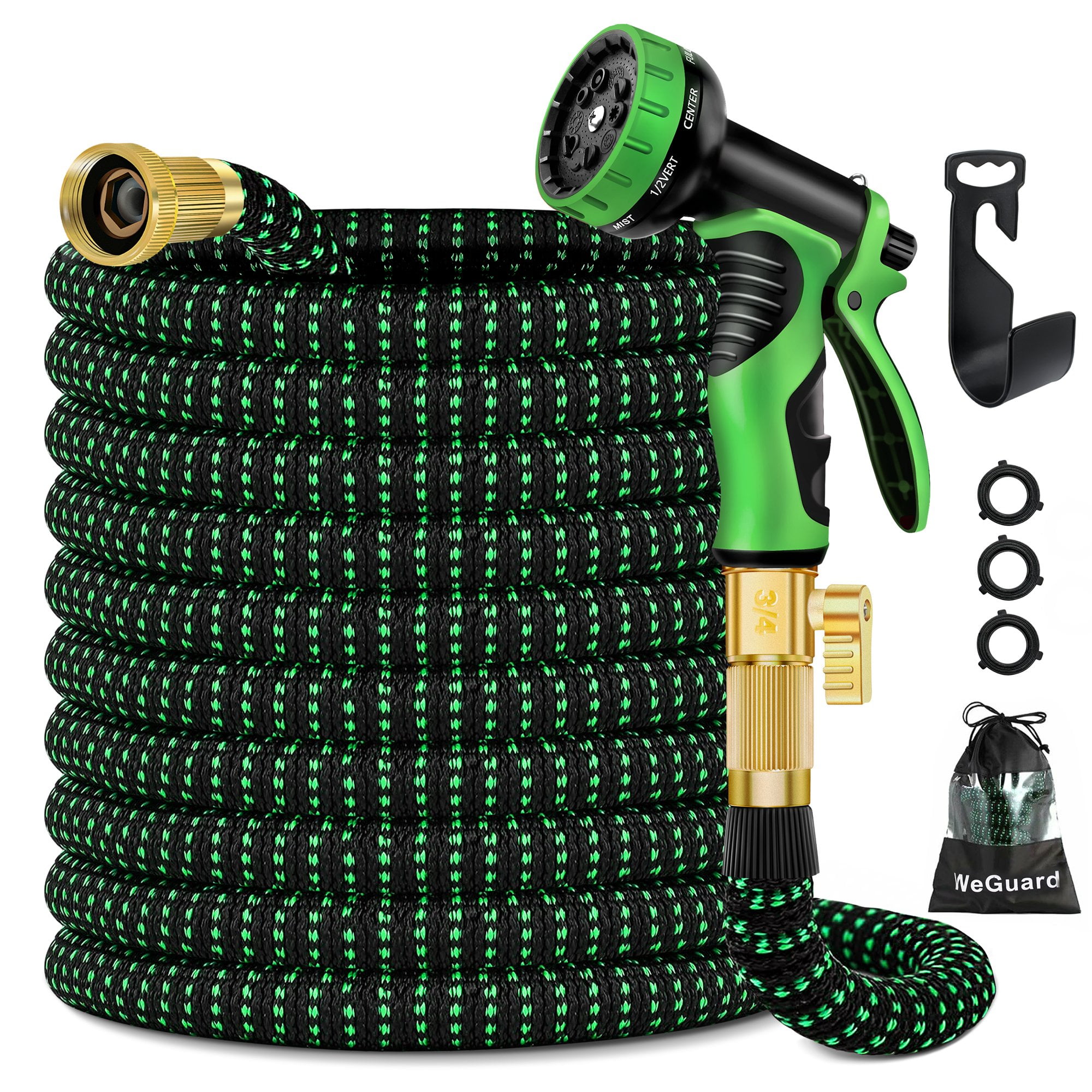 EASYHOSE Garden Hose 25FT/50FT/100FT Expandable Water Hose,Flexible Retractable Hose with 10 Function Spray Nozzle,4 Layer Latex and 3/4'' Solid Brass Fitting for Yard Watering Washing 25FT 