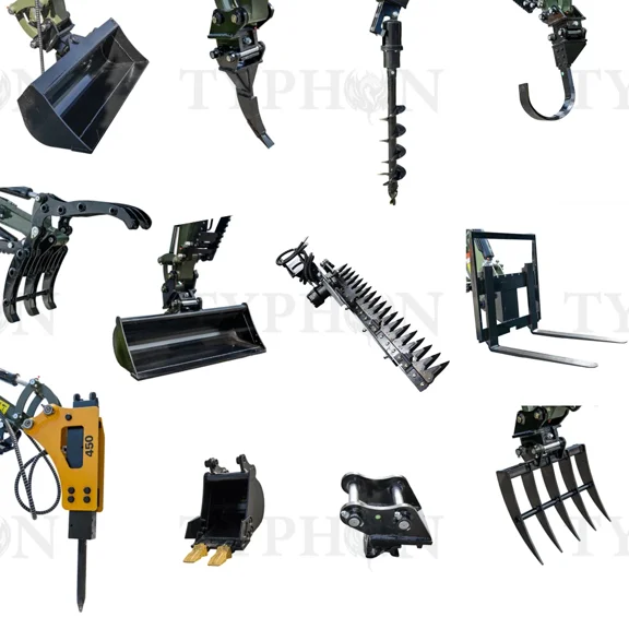 TYPHON 12-in-1 Mini Excavator Attachment Set for 2–3 Ton Machines, Fits Terror XXV Mini Excavators
