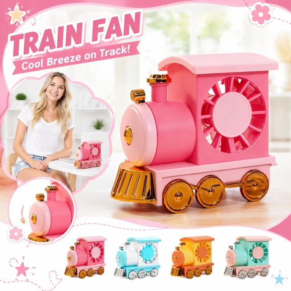 Retro Train Shaped Desktop Fan Rechargeable Personal Portable Fan with 3 Adjustable Speeds Quiet Operation Cordless Small Table Fan for Home Travel Dorm Nightstand, 1Pack Green