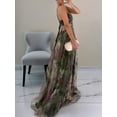 thumbnail image 5 of Women'S Floral Strappy Dress Low Cut Tie Front High Waist Slit Maxi Printed Summer Dress Green S, 5 of 7