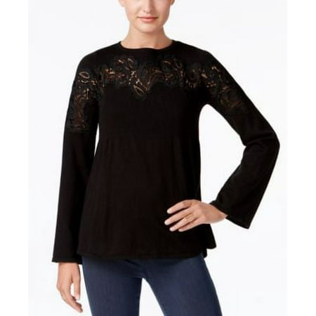 Style Co Petite Lace Babydoll Sweater Black