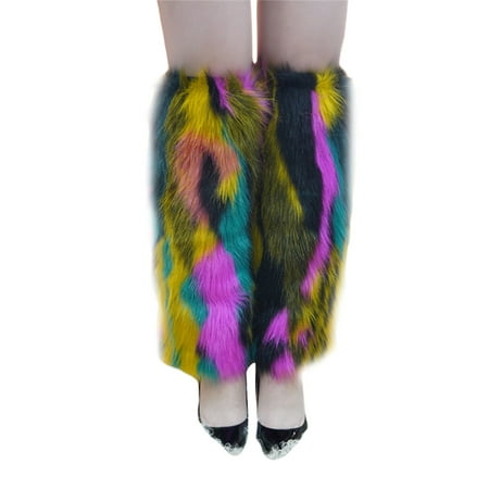 

Nokiwiqis Women Leg Warmers Socks Contrast Colors Faux Fur Plush Leg Sleeves Boot Cuffs Cover for Streetwear