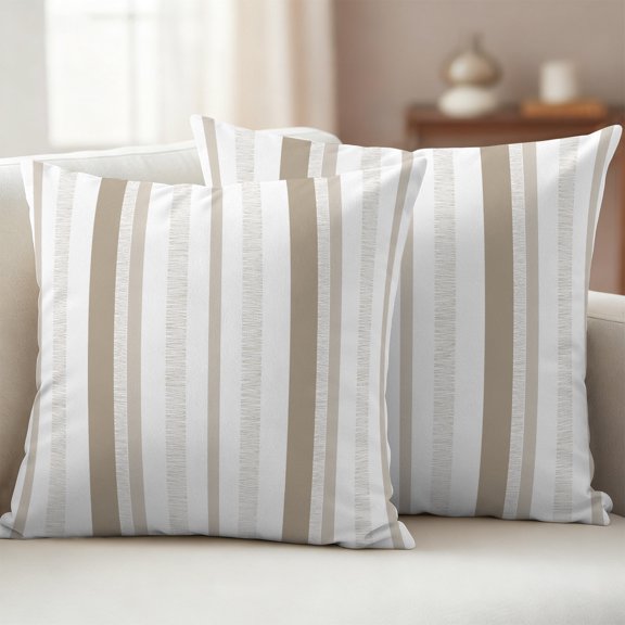 Brown Lines Outdoor Pillow Covers 20x20 Set of 2, Waterproof Patio Throw Pillowcase Protectors, Modern Simple Vertical Stripes Square Decorative Pillow Shams Cushion Covers for Seat Bed Couch Sofa