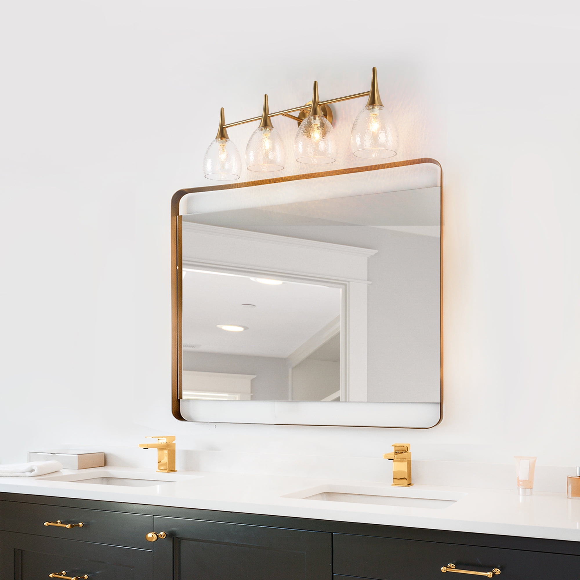 LNC Cymerlarity 28.5-in 4-Light Polished Gold LED Modern/Contemporary Vanity Light