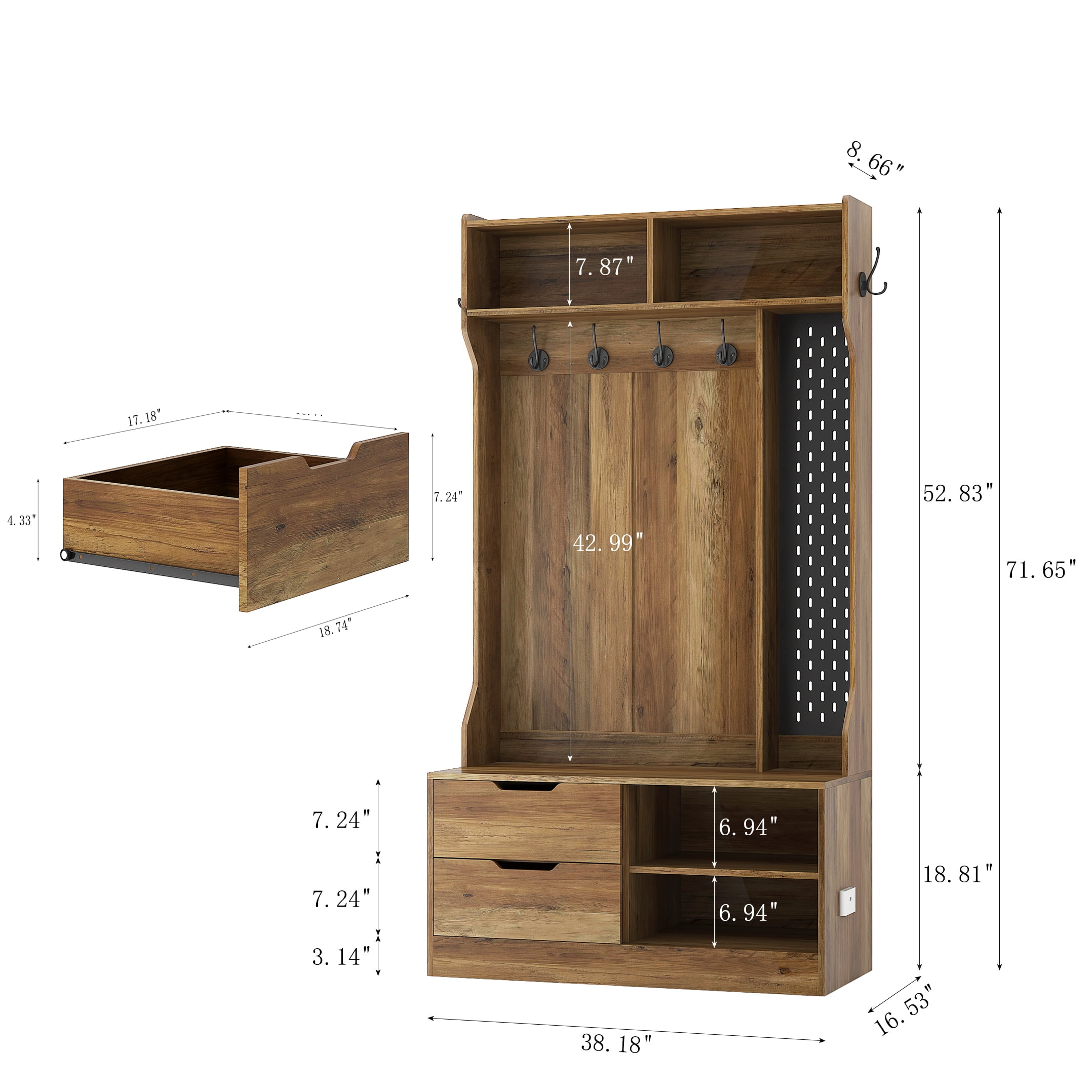 Aukfa Entryway Hall Tree w/ Bench & Shoe Storage, Brown