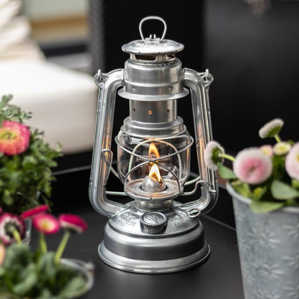 Feuerhand Outdoor Kerosene Fuel Lantern, German Made Weather Resistant Baby Special 276 Galvanized Hurricane Lamp for Camping or Patio, 10 Inches, Unpainted