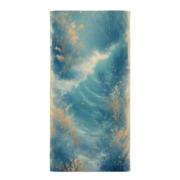 Boho oversized beach towels A blue and gold painting of seaweed on a blue background beaxh towel xl towel microfibre towel swimming towels for adults