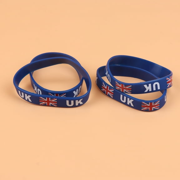 FESTFENDS 10Pcs Blue Silicone Uk Flag Bracelet For Sports Game Football Match 6.5x6.5x0.6In