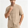 thumbnail image 5 of UVEASISHA Cotton Linen Button Down Shirts for Men Traditional Kung Fu Uniform Short Sleeve Shirt Stand Collar Casual Chinese Frog Buttons Shirts Khaki XL, 5 of 10