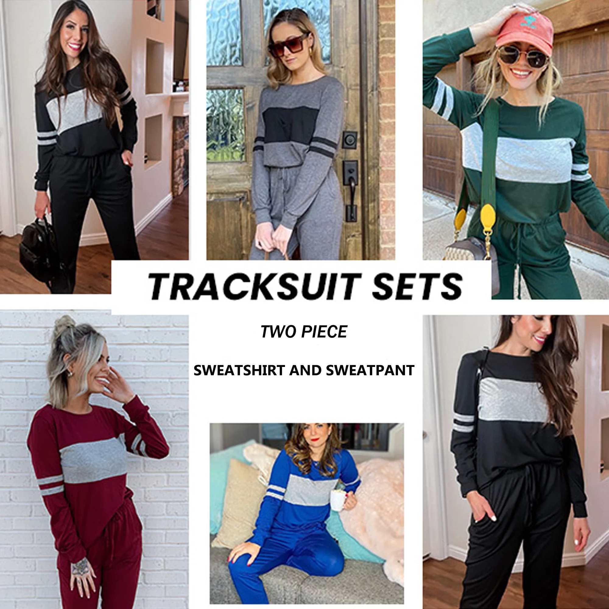 UVN Women's Color Block Striped Sweatsuit 2-Piece Set photo 3