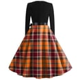 thumbnail image 3 of Women's Long Sleeve Plaid A-Line Dress with Belt Elegant Retro Vintage Swing Dress for Party & Casual Wear, 3 of 3