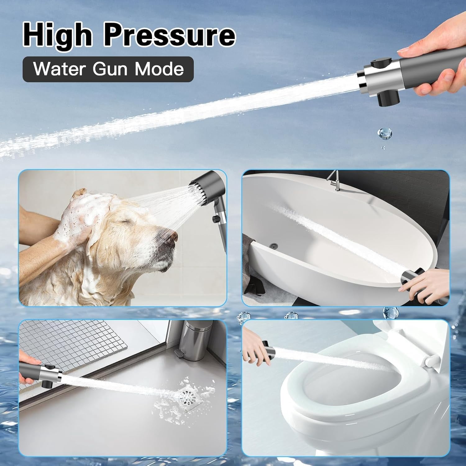 Ion Drops Filtered Shower Head with Handheld, High Pressure Multiple Spray Modes Shower Head with Filter, Power Wash for Hard Water, Showerhead with ON/OFF Switch for Pets Bath,Grey