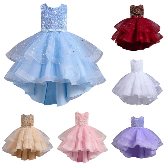 FYDUU Flower Girl Pageant Dress Girls Sequin Tulle Dress Formal Wedding Guest Dresses Sparkly Birthday Party Gown Princess Dresses 4-5 Years