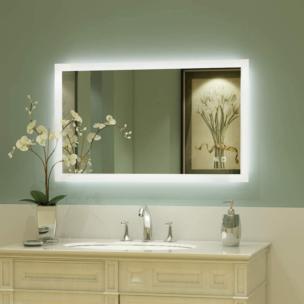 BBE 40 x 24 Inch LED Bathroom Mirror Dimmable Backlit Anti-Fog Wall Mounted  Makeup Mirror with Touch Switch（Horizontal/Vertical 浴室、浴槽、洗面所