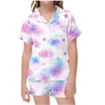 thumbnail image 1 of Odeerbi 2-12 Años Niños Niñas Pijama de Satén de Verano Con Solapa Muesca Camisas de Manga Corta Pantalones Cortos Conjunto Suave Gradiente Ropa de Dormir Juegos de Pijamas de Dos Piezas, 1 of 5
