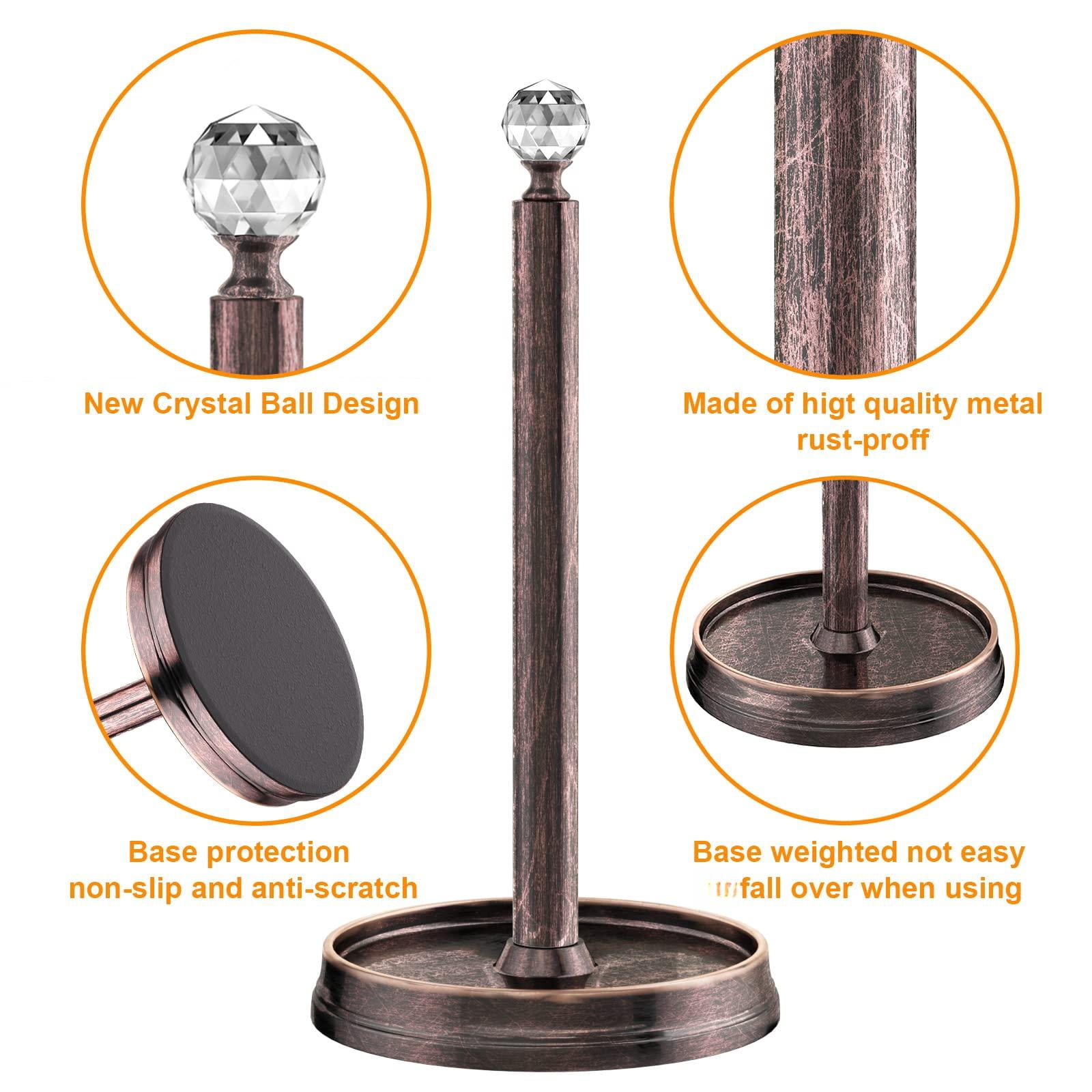 Paper Towel Holder (with Crystal Ball) Steel Countertop Stand For Kitchen Countertops  Bars & Dining Tables Fits Standard Rolls Oil Rubbed Bronze