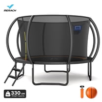 MERACH Round Trampolines, Kids Adults Pumpkin Trampolines with Basketball Hoop, Enclosure Net, Gift, 10'