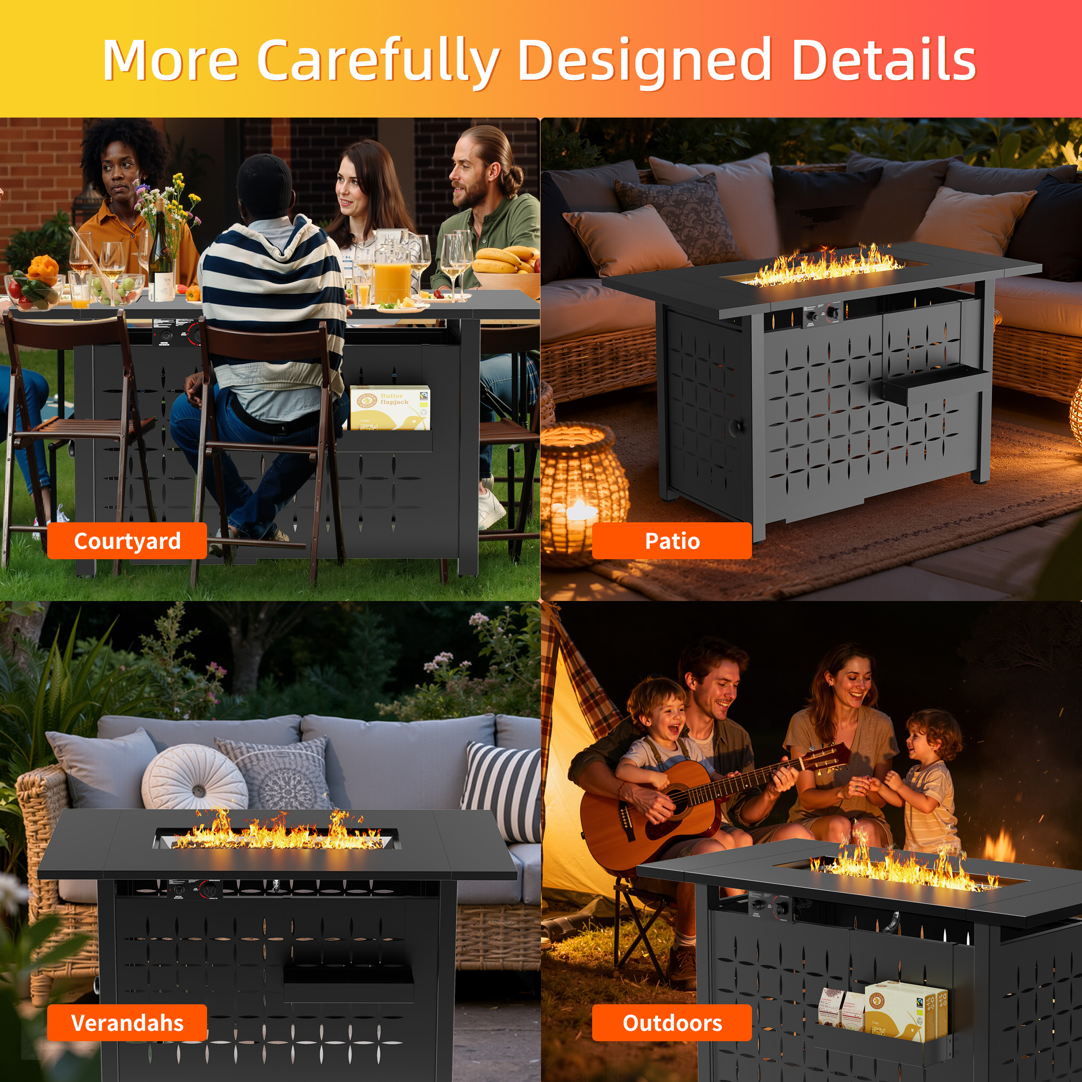 Enyopro 43" Propane Fire Pit Table, 60,000 BTU 2-in-1 Auto-Ignition Rectangular Fire Pit with Hidden Propane Tank Design, Lava Rock & Steel Lid for Patio, Porch, Garden, CSA & ETL Certified