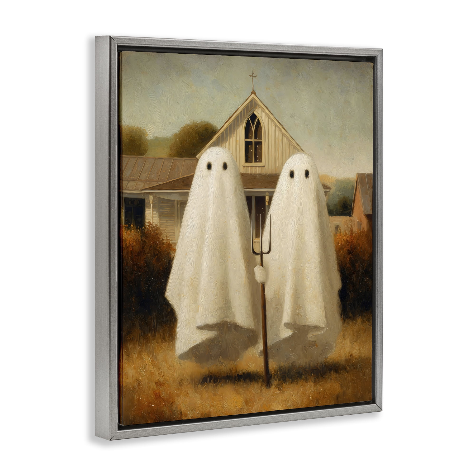 American Gothic Ghosts Gray Framed Floater Canvas Wall Art, design by Arlington Prints