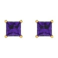 thumbnail image 3 of 1.5 Ct Princess Cut Studs Purple Natural Amethyst 14K Yellow Solid Solid Gold Everyday Dainty Earrings Push Back, 3 of 7