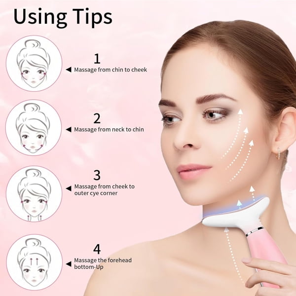 Neck Face Massager, Skin Care Face Massage Tool, 3-in-1 Facial Massager,  Face Sculpting Tool with Thermals, Vibration (Pink)