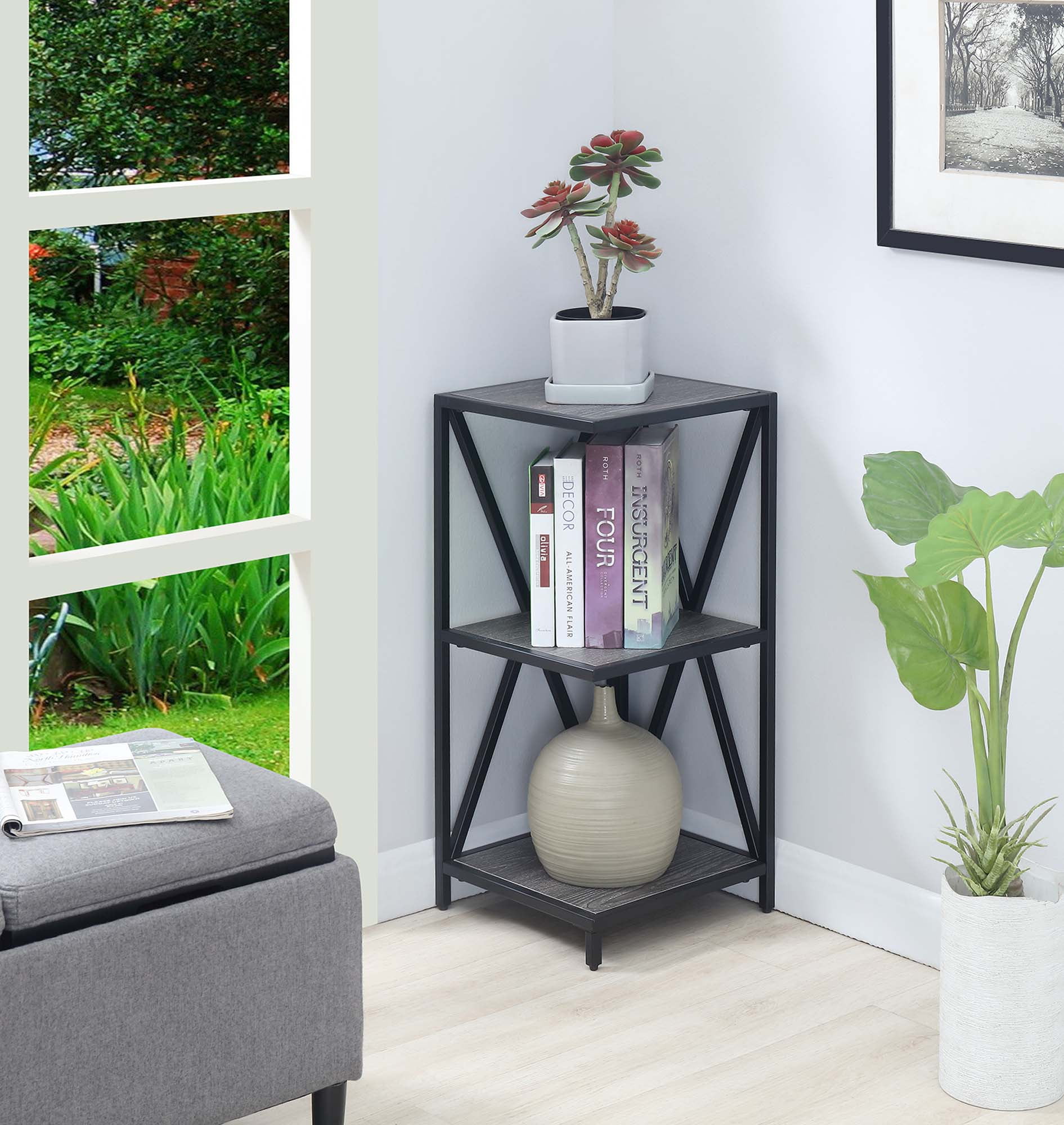 Convenience Concepts Tucson Metal 3 Tier Corner Bookcase