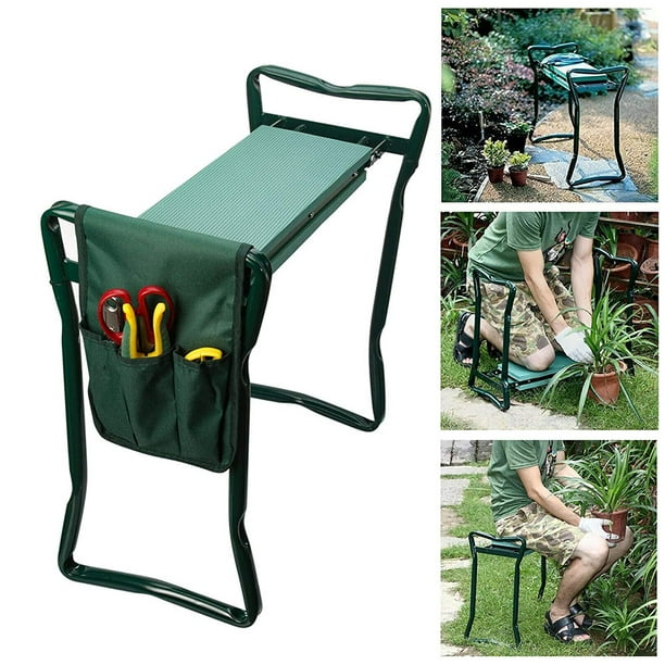 Garden Kneeler, Folding Garden Seat with Kneeling Pad and 1 Tool Bags, Gardening Gift, Green and