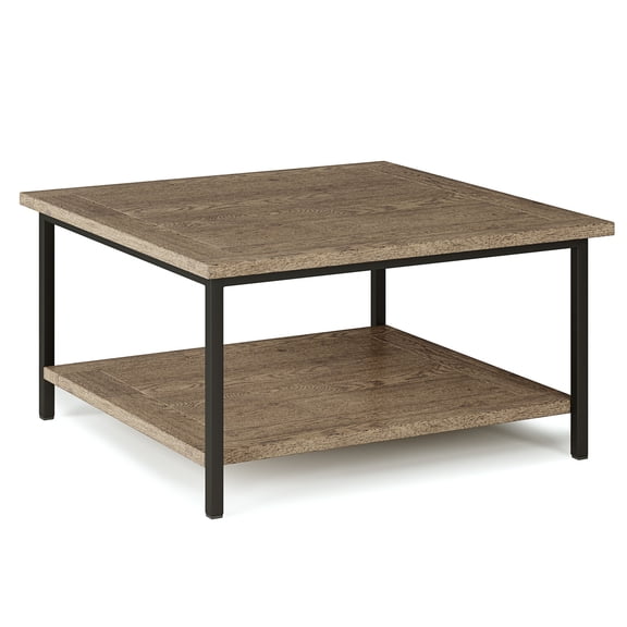 Skyler SOLID MANGO WOOD and Metal 34 inch Wide Square Industrial Coffee Table in Beach Brown