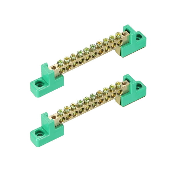 Uxcell Terminal Ground Bar Screw Block Barrier Brass 10 Positions Green