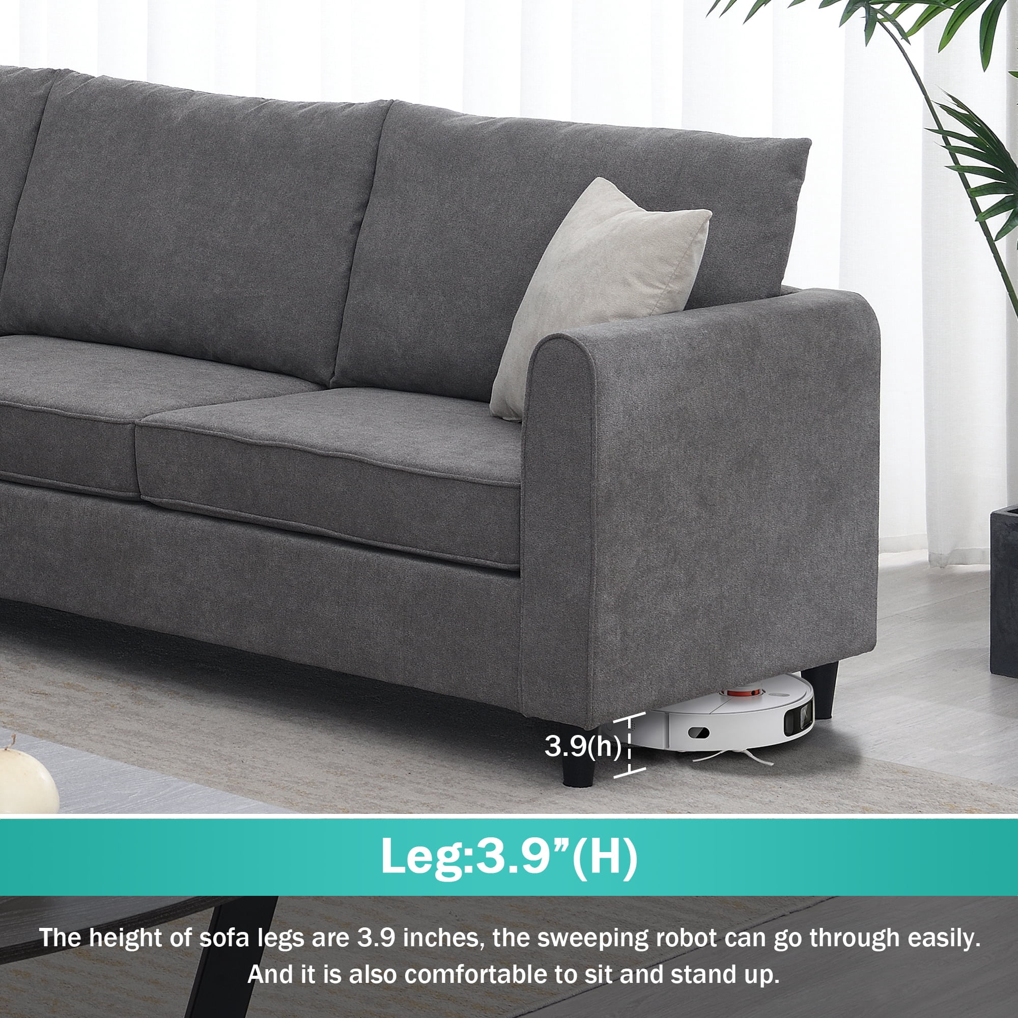 Harper & Bright Designs Upholstered Living Room Sectional Sofa, L Shape Furniture Couch with 3 Pillows, Fabric Sofa Couch for Large Space Apartments Office, Grey