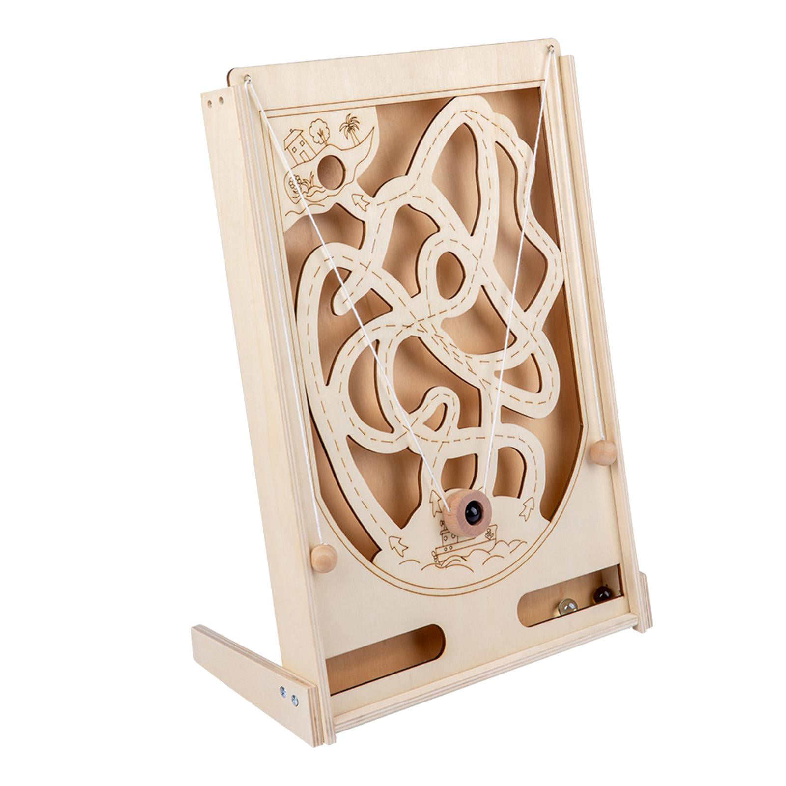 1pc Wooden Labyrinth Maze Funny Balancing Beads Board Game for Adults
