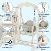 Arlopu Toddler Slide & Swing Set, Freestanding Kids Slide Climber Set w/ Basketball Hoop, Storage Space & Anti-Slip Steps, Indoor Outdoor Playground for Kids 2+ Years