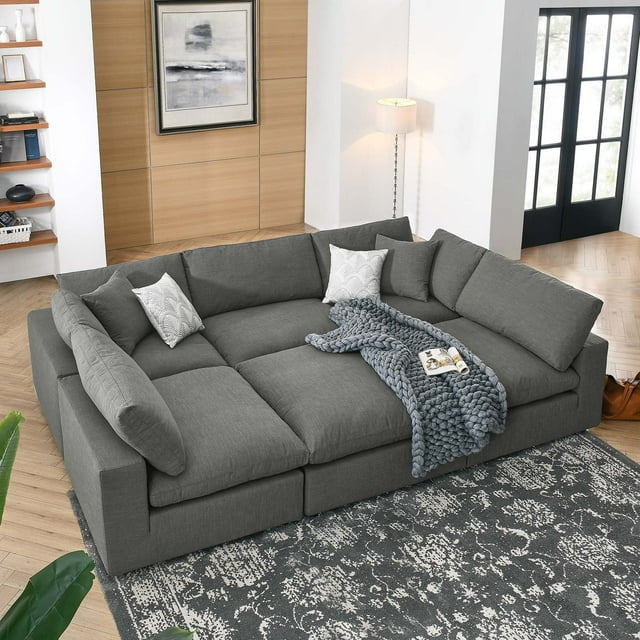 Modway Commix Canapé Sectionnel 6 Pcs Surrempli Garni de Duvet Gris