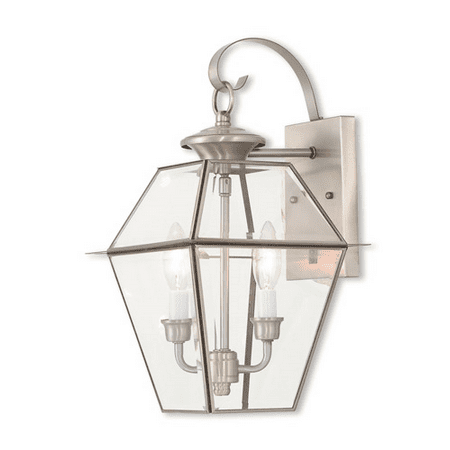 

Wall Sconces 2 Light With Hand Crafted Solid Brass Clear Beveled Brushed Nickel size 17 in 120 Watts - World of Crystal