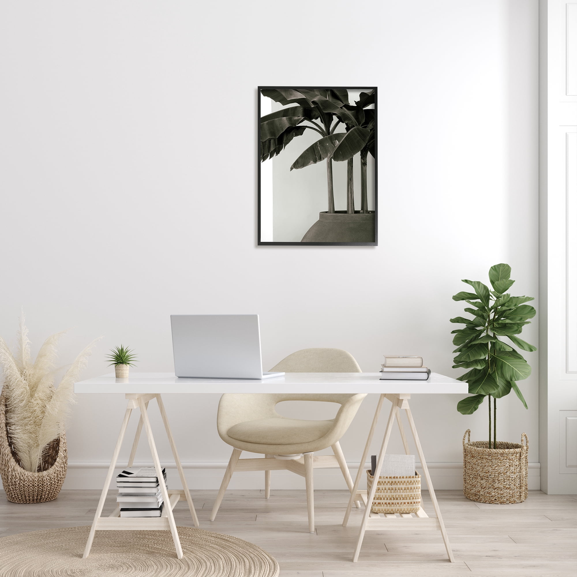 Stupell Industries Modern Tropical Palm Monochromatic Cement Planter, 24 x 30, Design by George Cannon