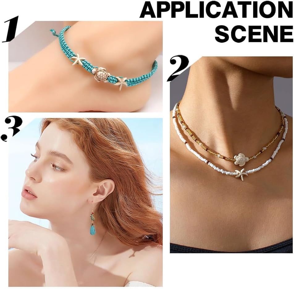 1115 Pcs Turtle Turquoise Earring Making Kit Including Starfish Beads Sea Turtle Beads Flower Bead Caps Open Jump Rings with Elastic Thread for Jewelry Necklace Earring Making for diy