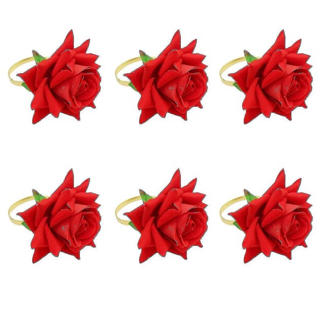 Juego de 6 servilleteros elegantes de aleación con efecto visual y forma de rosa para cocina Qinhai