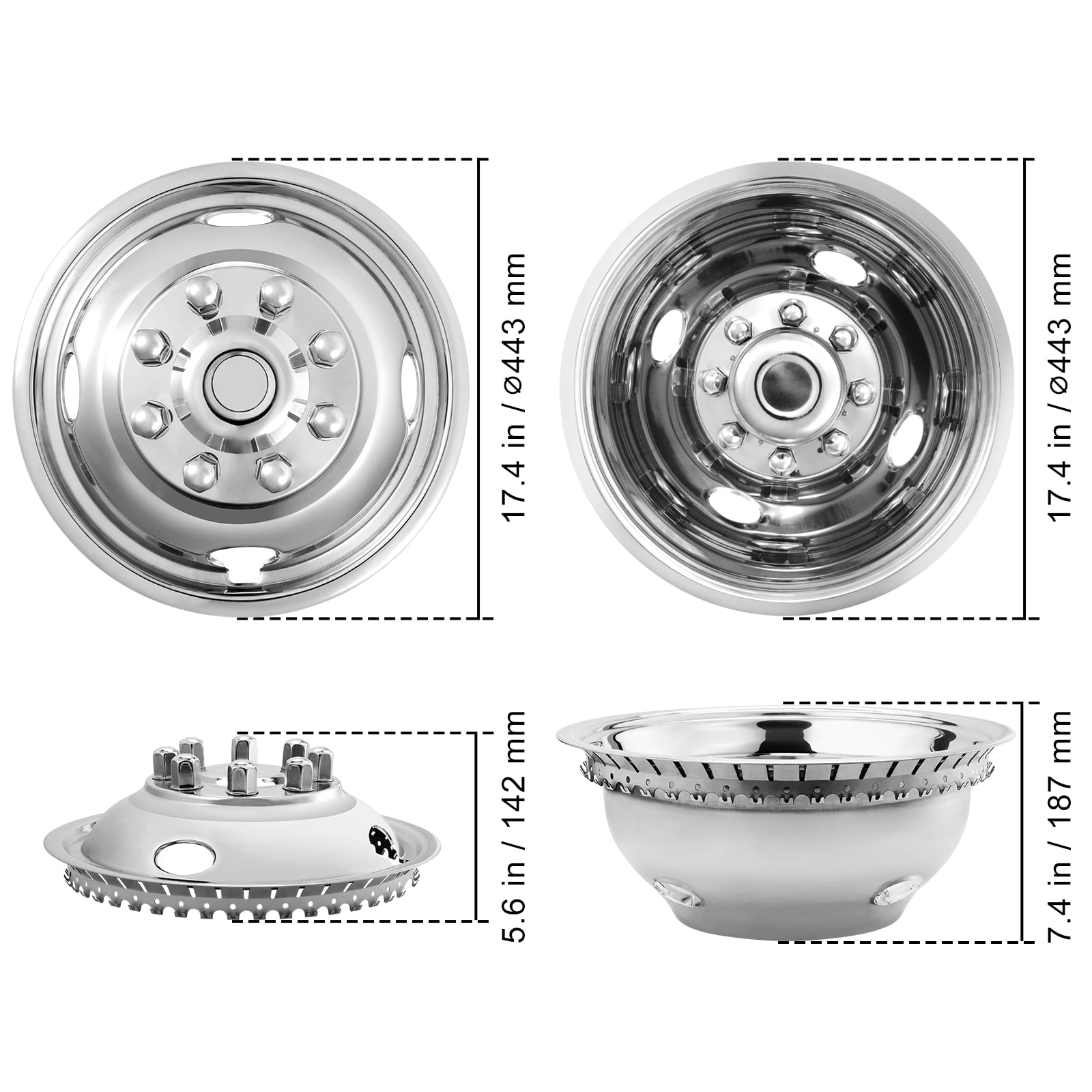 JIUXI 16-Inch 8-Lug Polished Stainless Steel Wheel Simulator Kits - Fits Chevy, Ford, Dodge 3500 Models 5 thumbnail image