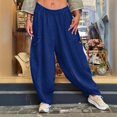 thumbnail image 2 of TRUBKH Cotton Linen Pants Beach Palazzo Harem Pants Barrel Palazzo Pants Drop Crotch Harem Pants Balloon Pants Baggy Pants Elastic Ankle Pants Gaucho Pant Baggy Tapered Pants Women Dark Blue 2XL, 2 of 5