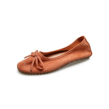 

Wazshop Women Ballet Flats Comfort Flat Shoes Slip On Loafers Cozy Bowknot Dress Shoe Womens Non-slip Casual Orange 8