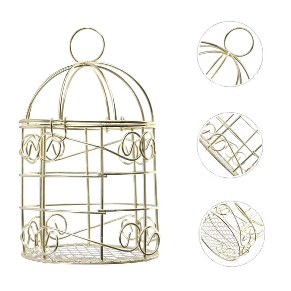 BESTOYARD 2Pcs Retro Style Bird Feeder Cage Golden Iron Art Hanging Type Safe Wear Resistant