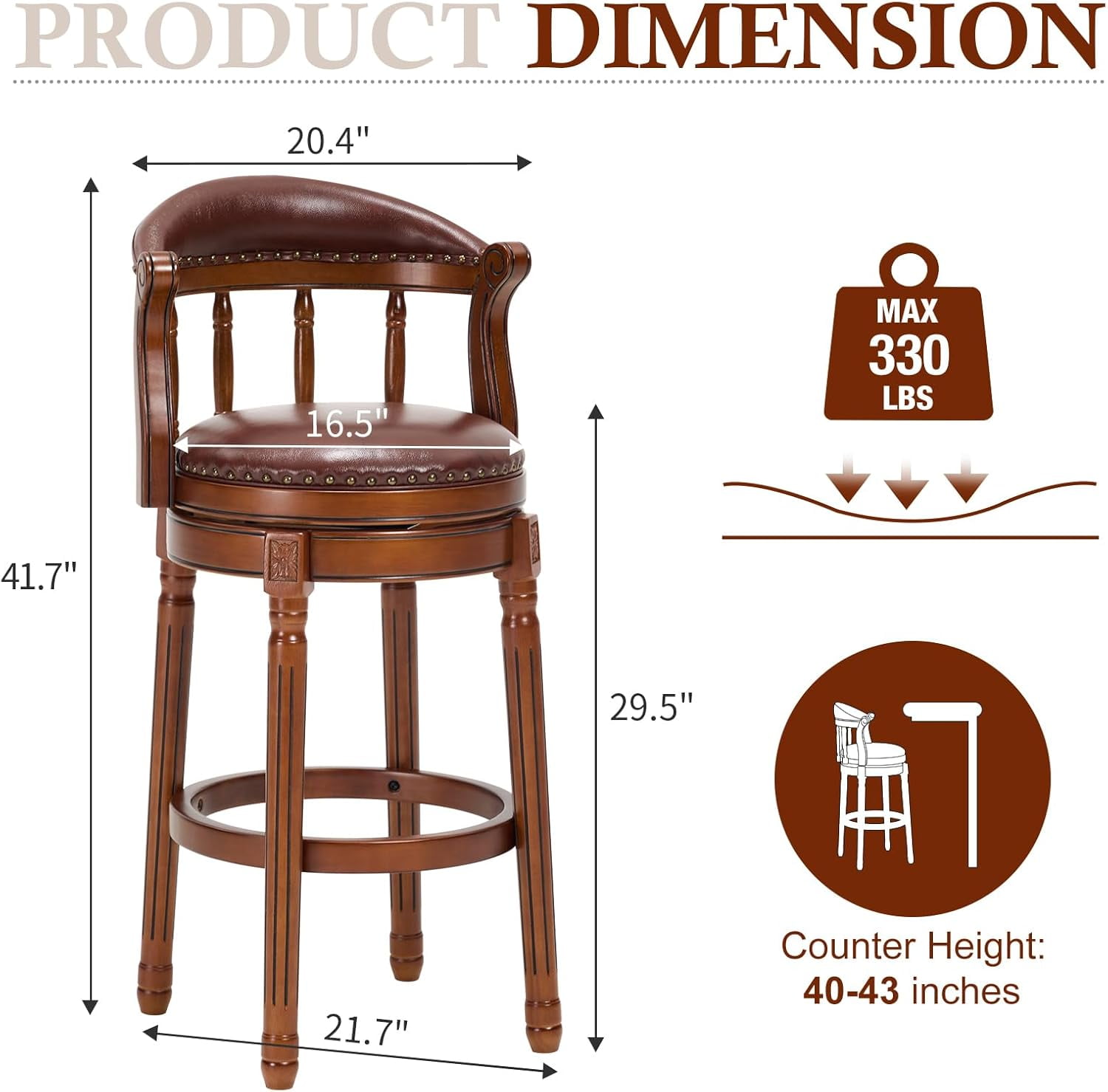 AULIFE Bar Stools Mid-Back Modern Swivel Barstools,Kitchen Counter Genuine Leather Upholstered Island Barstool with Footrest for Home Kitchen Dining Room