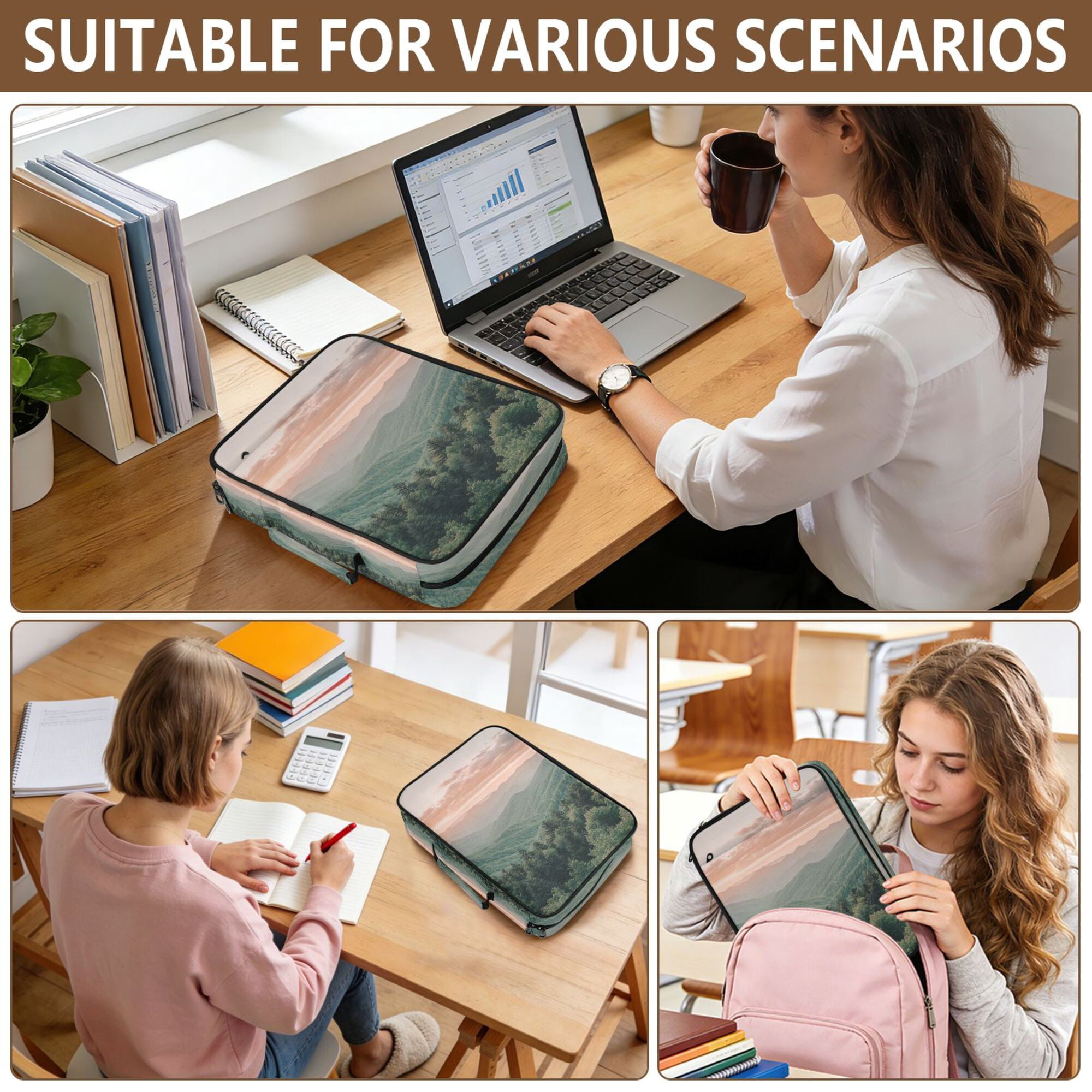 FORMRS Accordion File Folder A4 Size 7-Pocket Expanding Document Organizer Bag with 3 Ring Binder, Mountains at Dawn