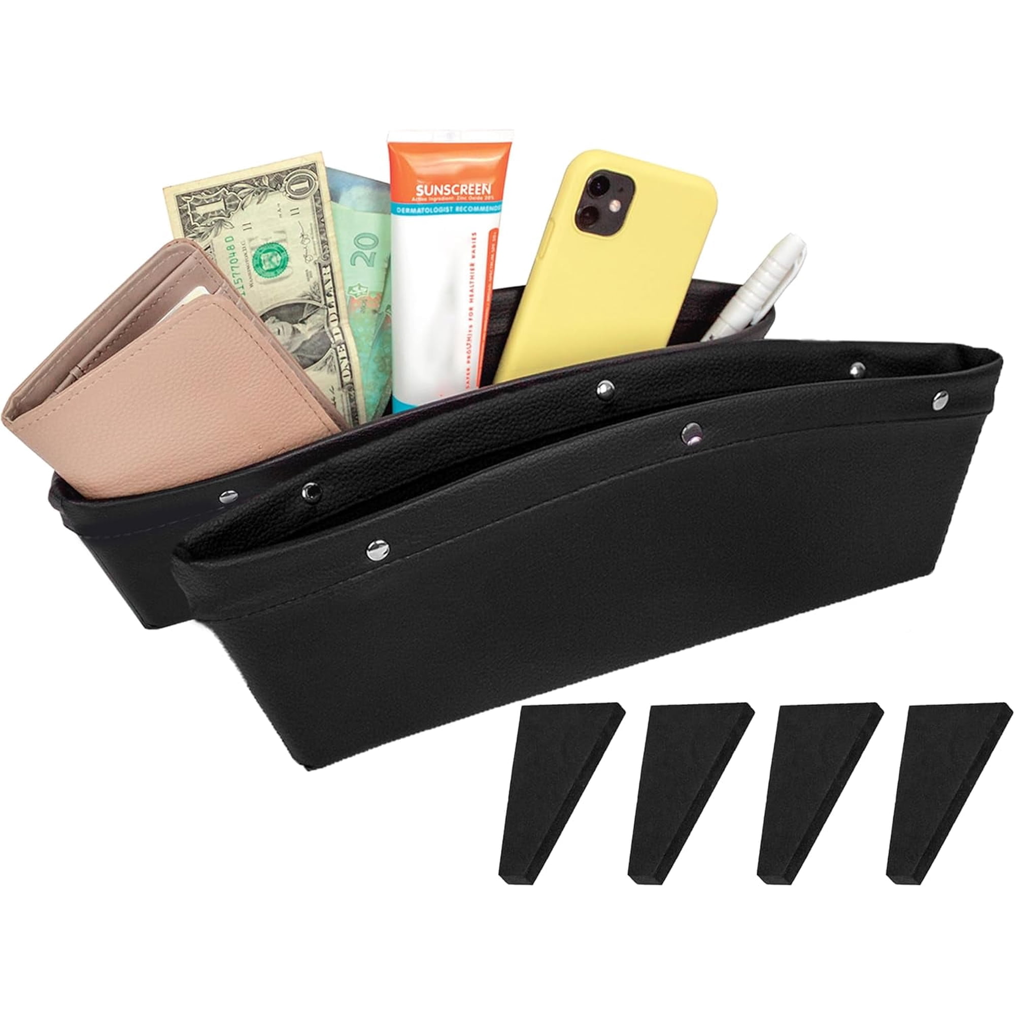 EcoNour Car Seat Gap Filler (2 pack) | Multifunctional Premium PU Leather Front Car Seat Side Pocket Organizer for Mobiles, Keys & Wallets