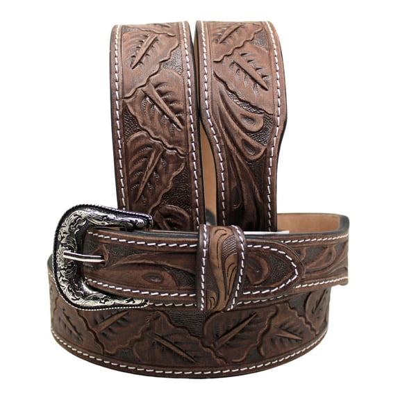 32  Western 1-3/4" Tapered Brown Antique Leaf Tooled Leather Belt 26RT73T