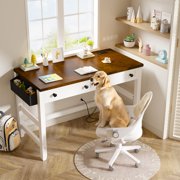 Romorgniz 40Small Desk Rustic Farmhouse Computer Desk with Drawers & Side Storage Writing Table with Power Outlets&USB for Home Office,Bedroom,Vanity