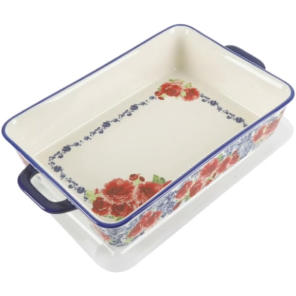 Heritage Floral Ceramic Baker with Lid, 9" x 13"